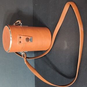 Vintage Brown Leather Camera Lens Case with Strap.